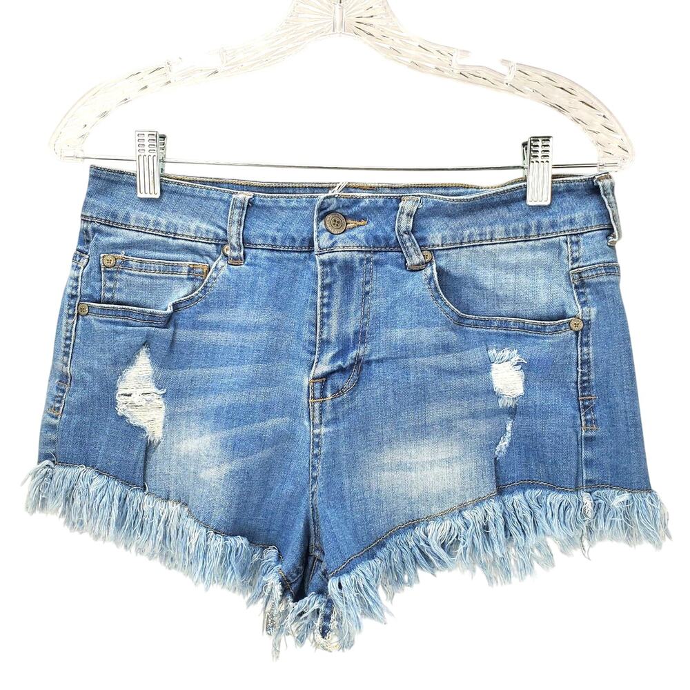 Altard State Y2K Jean Micro Shorts 7 Distressed Retro Boho Lace Raw Fringe Hem - Picture 2 of 8